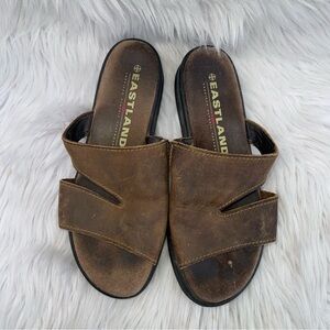 Eastland Sandals Womens 7M Genuine Leather Brown Slip On Slide Shoes Cut Out